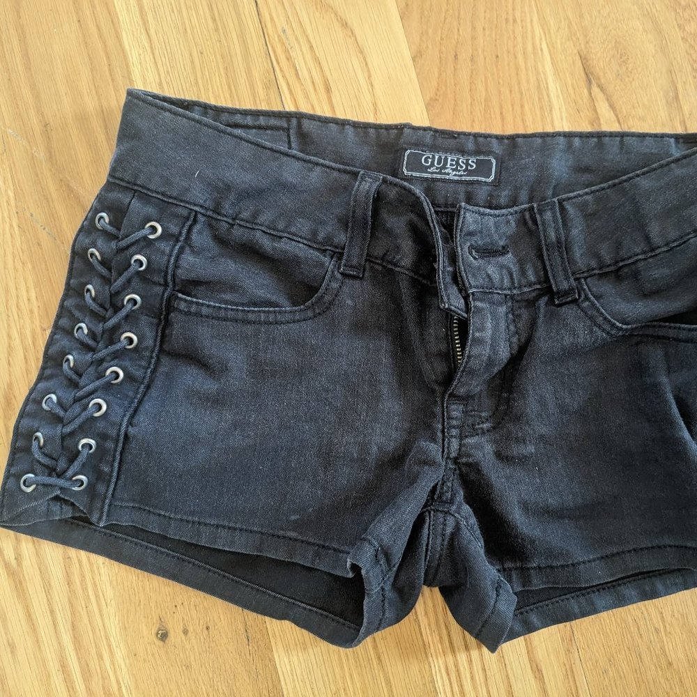 GUESS black laced up sides,  short shorts, w27 90s Y2K